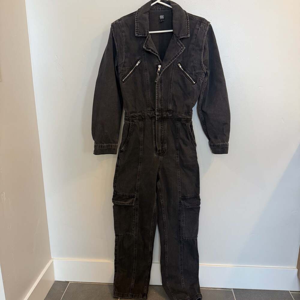BDG Urban Outfitters Black Denim Cargo Flight Suit Jumpsuit Size S